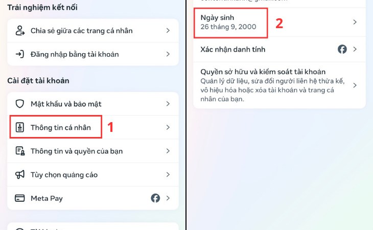 Bạn cần chọn mục Thông tin cá nhân trong phần Cài đặt tài khoản để chỉnh sửa ngày sinh trên Facebook