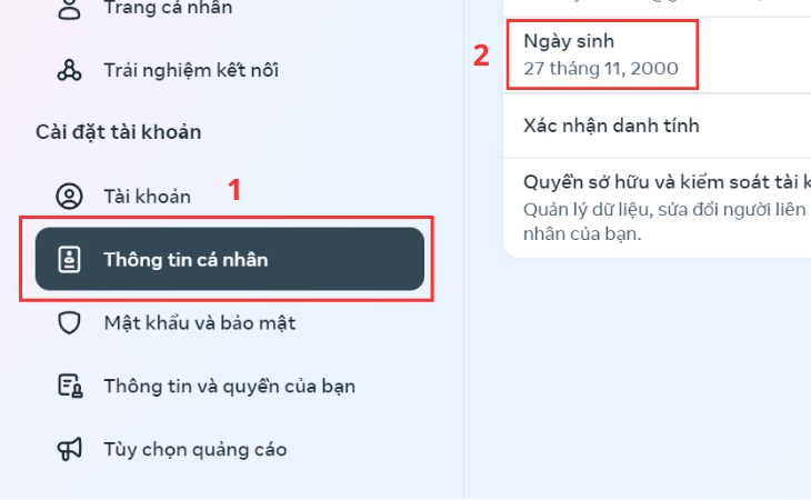 Mục thông tin cá nhân là nơi để bạn chỉnh sửa ngày sinh