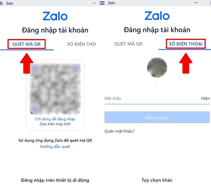 Bạn có thể đăng nhập Zalo bằng mã QR hoặc số điện thoại