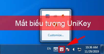 Biểu tượng UniKey trên Taskbar bị mất