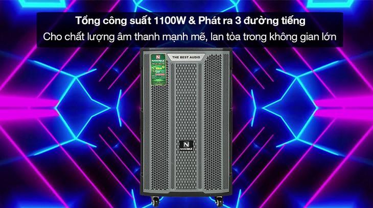 Loa kéo karaoke Nanomax X-2000 1100W với công suất hoạt động 1100W mang đến âm thanh mạnh mẽ 