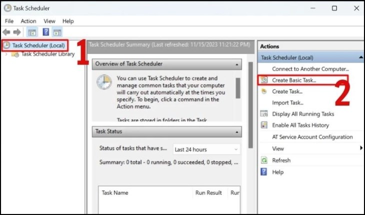 Chọn Create Basic Task... ở khung bên phải.