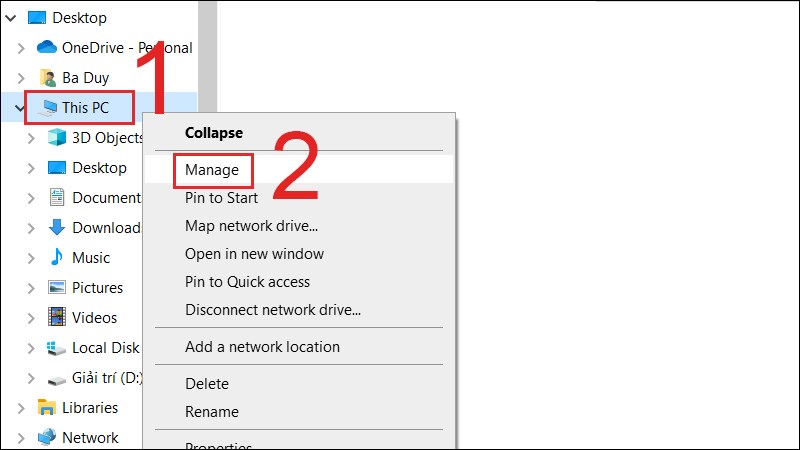 Nhấn chuột phải và chọn Manage