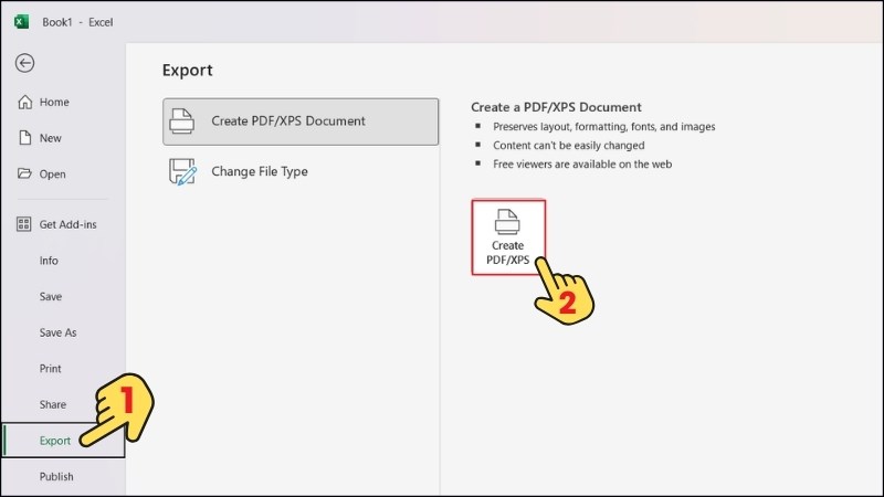 Chọn Export > Chọn Create PDF/XPS