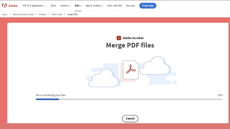 Chờ Adobe Merge PDF xử lý ghép file PDF