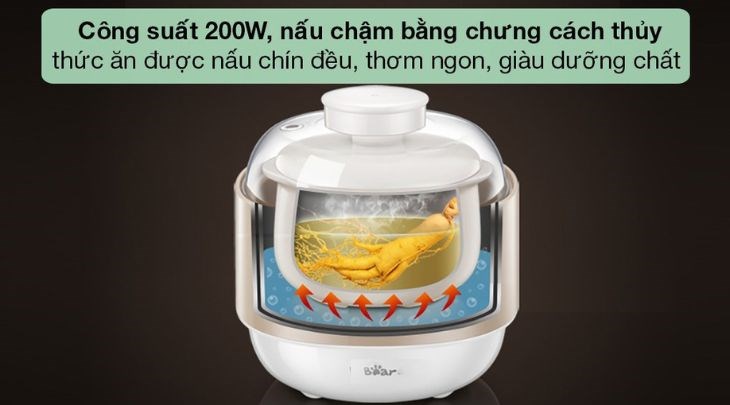 Nấu thức ăn bằng nồi nấu chậm Bear 0.8 lít DDZ-A08D1 giúp giữ nguyên được chất dinh dưỡng