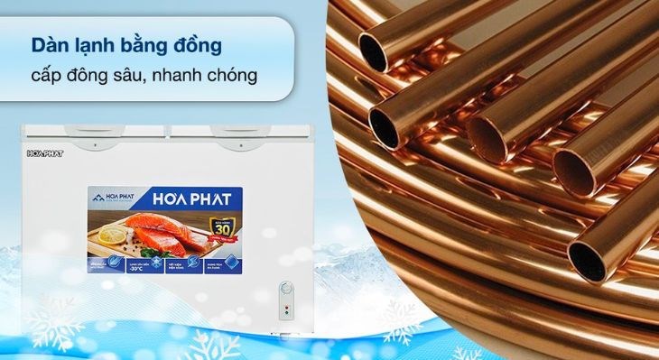 Tủ đông Hòa Phát 245 Lít HPF BD6245 có dàn lạnh làm bằng đồng cho khả năng cấp đông, làm đá nhanh chóng