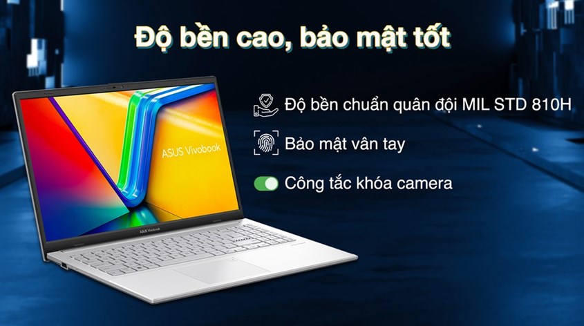 Laptop Asus Vivobook Go 15 E1504FA R5 7520U/16GB/512GB/Chuột/Win11 được trang bị vi xử lý AMD Ryzen 7000 Series mới, giúp người dùng hoàn thành tác vụ một cách nhanh chóng và hiệu quả