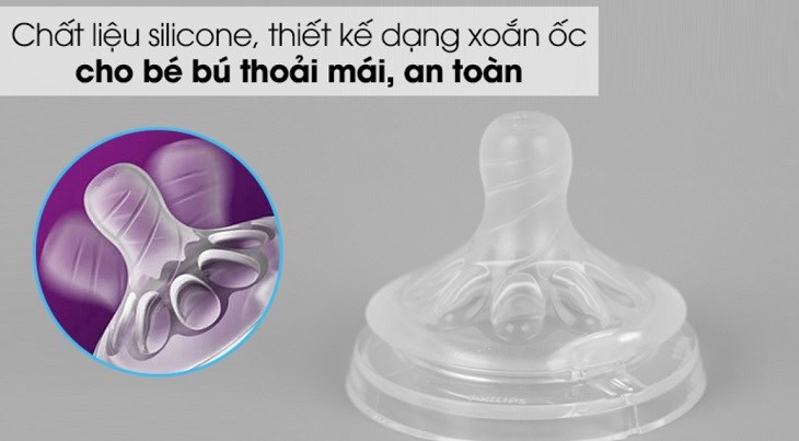 Núm ti silicone Philips Avent cho trẻ sơ sinh SCF651.23 có kiểu dạng xoắn ốc, giúp trẻ bú thoải mái