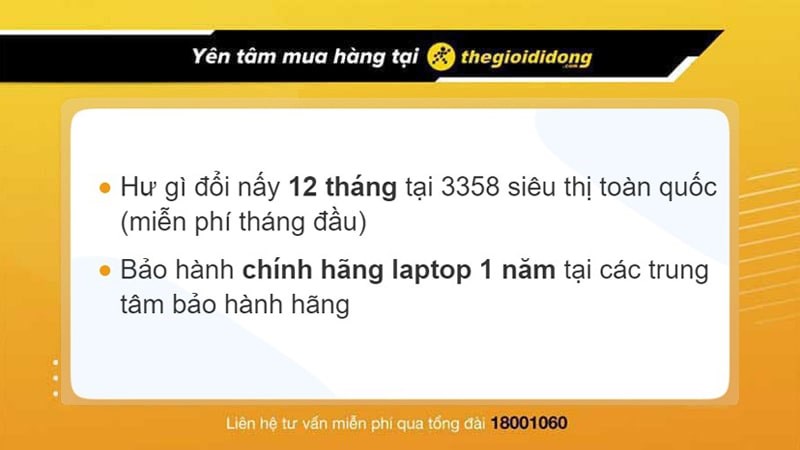 Chính sách bảo hành khi mua laptop tại TGDĐ