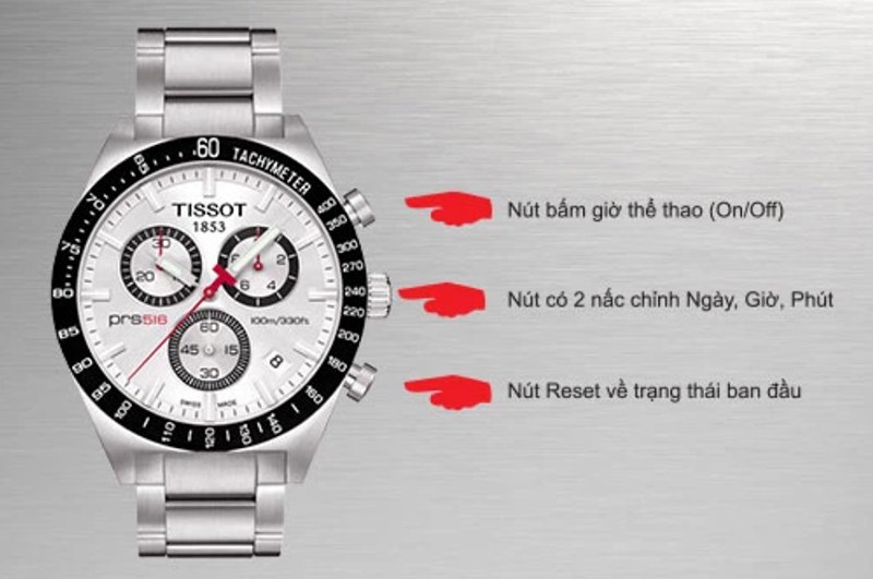 Chức năng bấm giờ Chronograph được t&iacute;ch hợp ở n&uacute;t bấm b&ecirc;n phải th&acirc;n đồng hồ