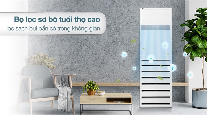 Điều hòa cây Inverter LG Inverter 4 HP ZPNQ36LR5A0 (3 Pha) trang bị bộ lọc sơ bộ giúp loại bỏ bụi bẩn, vi khuẩn, nấm mốc,...