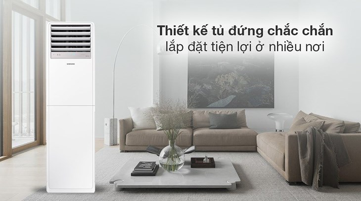 Điều hòa tủ đứng Samsung Inverter 4 HP AC036BNPDKC/TC sở hữu thiết kế tối giản cùng gam màu trắng phù hợp đặt ở mọi không gian 