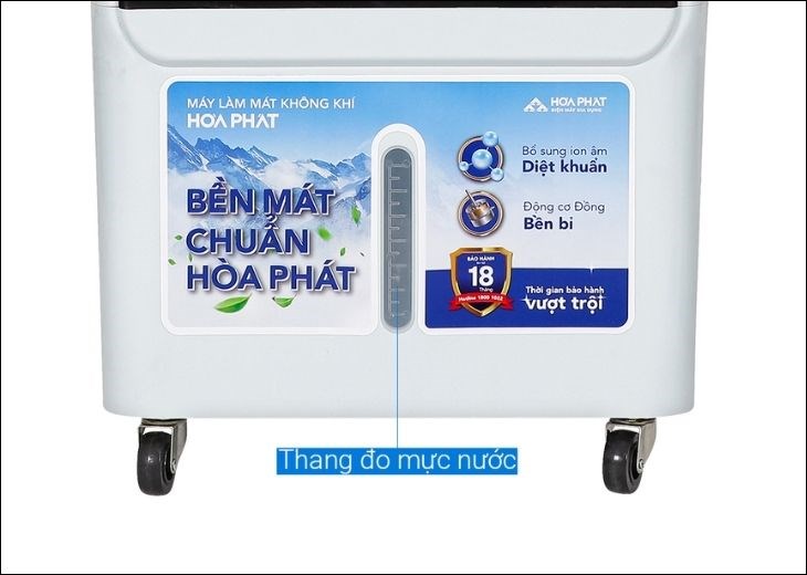 Thang đo mực nước của quạt điều hòa Hòa Phát HPCF1-033I giúp bạn dễ quan sát, theo dõi lượng nước trong bình chứa 