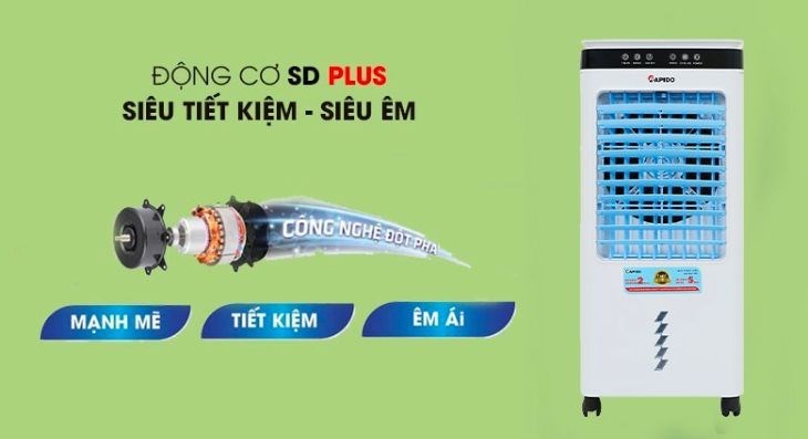 Sử dụng động cơ SD Plus nên quạt điều hòa Rapido 6000D hoạt động êm ái, bền bỉ