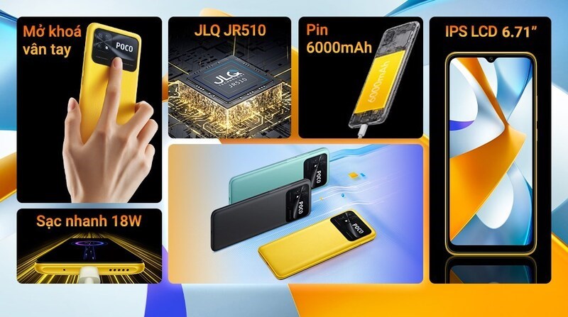 Ba lựa chọn m&agrave;u sắc c&aacute; t&iacute;nh: v&agrave;ng, xanh l&aacute; v&agrave; đen của POCO C40