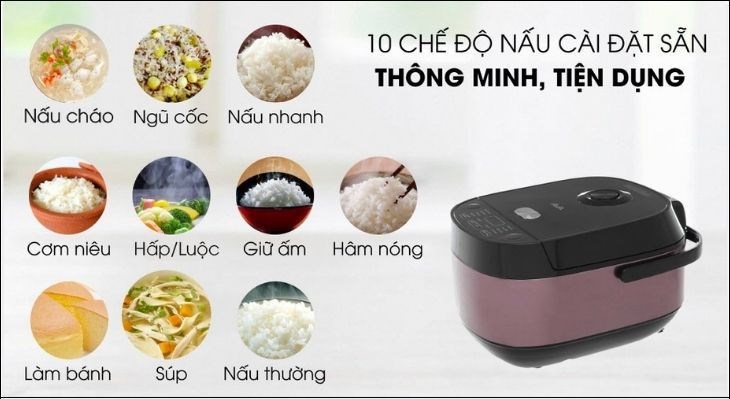 Nồi cơm điện tử AVA 1.8 lít TP40-CT01E được cài đặt sẵn 10 chế độ nấu ăn cho người dùng lựa chọn theo nhu cầu
