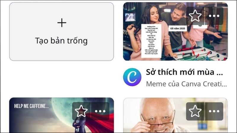 Chọn Tạo bản trống để tự thiết kế meme cho riêng mình