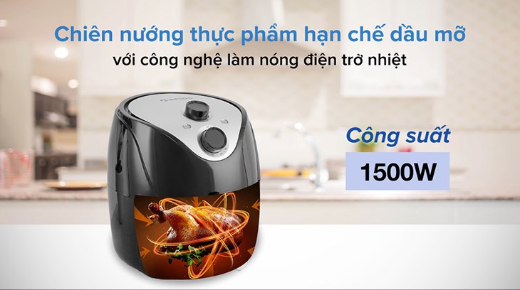 Nồi chiên không dầu Rapido RAF5.0M 5 lít sở hữu công nghệ làm nóng điện trở nhiệt mang đến những bữa ăn ít dầu mỡ 