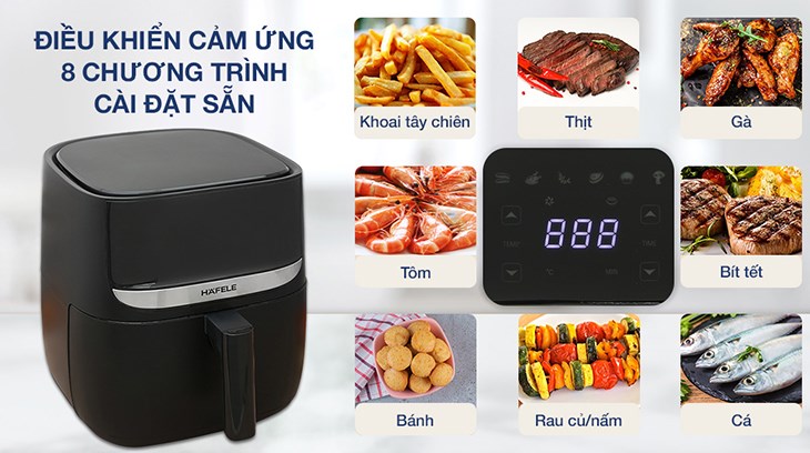 Nồi chiên không dầu Hafele HS-AF502B 5.7 lít sở hữu bảng điều khiển cảm ứng giúp người dùng dễ dàng thao tác điều khiển