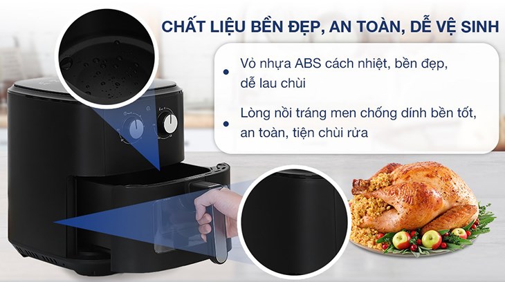 Nồi chiên không dầu Rapido SMART-7.0M 7 lít với vỏ nhựa làm bằng ABS bền bỉ giúp người dùng dễ vệ sinh