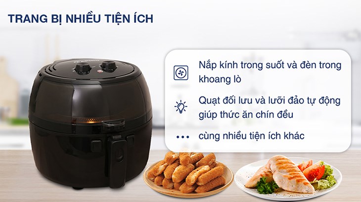 Nồi chiên không dầu Rapido RAF6.5M2 6.5 lít với nắp kính trong suốt giúp người dùng dễ dàng theo dõi thức ăn bên trong