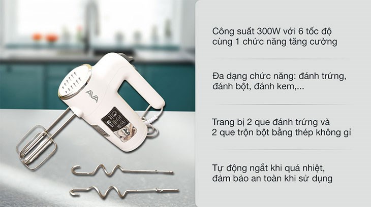 Máy đánh trứng AVA HM9103-GS nhỏ gọn, tiện lợi khi đánh trứng, trộn bột