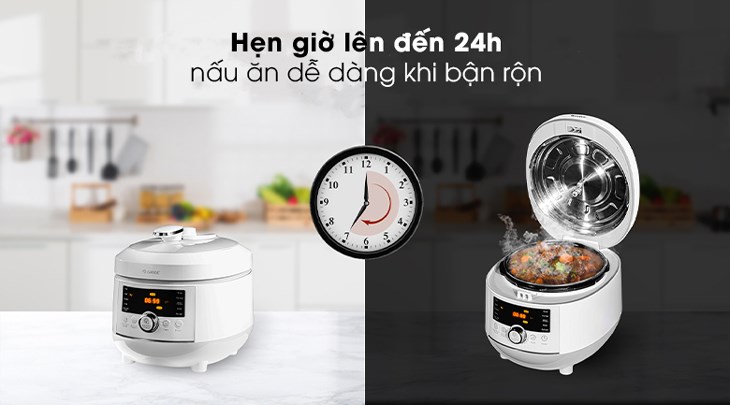 Bạn có thể hẹn giờ nấu lên đến 24 tiếng trên nồi áp suất điện Gree CYFWK-50X62S 5 lít