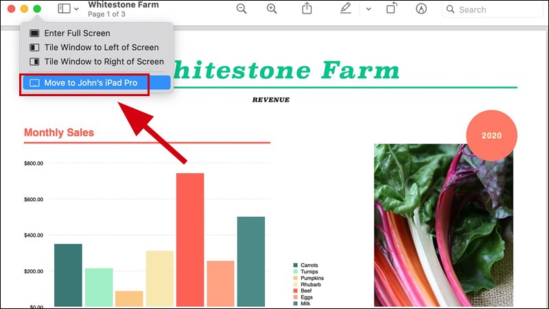K&eacute;o cửa sổ đ&oacute; hoặc nhấn chọn Move to iPad
