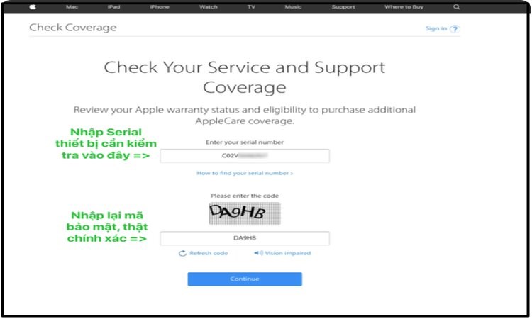 Trang web kiểm tra thời gian bảo hành chính thức của Apple