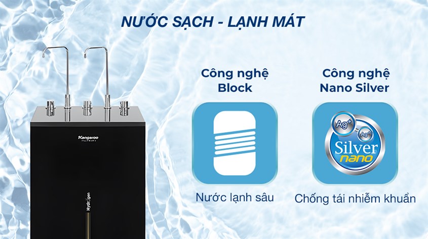 Máy lọc nước RO Hydrogen nóng nguội lạnh Kangaroo KG10A13 10 lõi sử dụng màng lọc RO Vortex 100 GPD