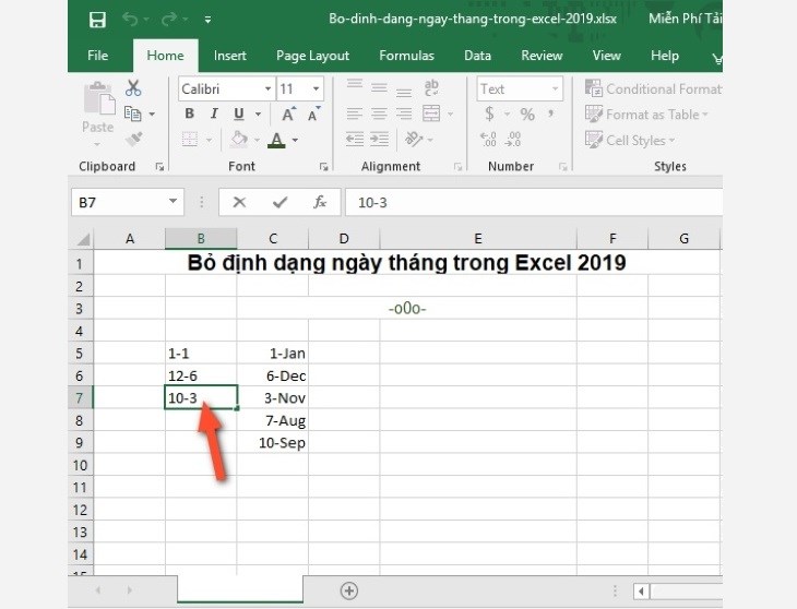 Định dạng ngày tháng trong Excel đã được bỏ và thay thế bằng định dạng khác