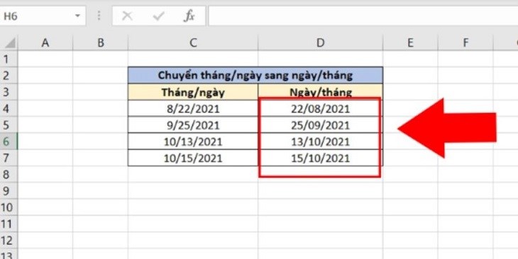 Kết quả chuyển từ định dạng tháng/ngày sang ngày/tháng trong Excel