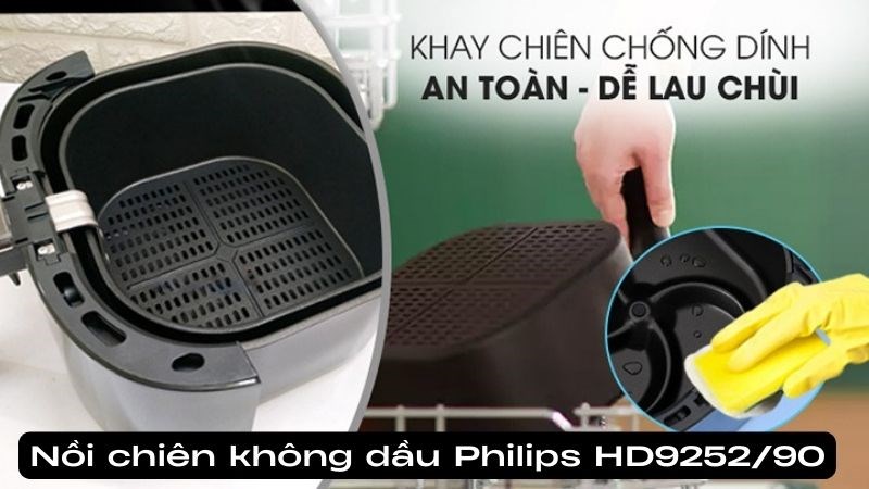 Lòng nồi chiên Philips được làm từ thép không gỉ phủ một lớp chống dính Lòng nồi chiên Philips được làm từ thép không gỉ phủ một lớp chống dính