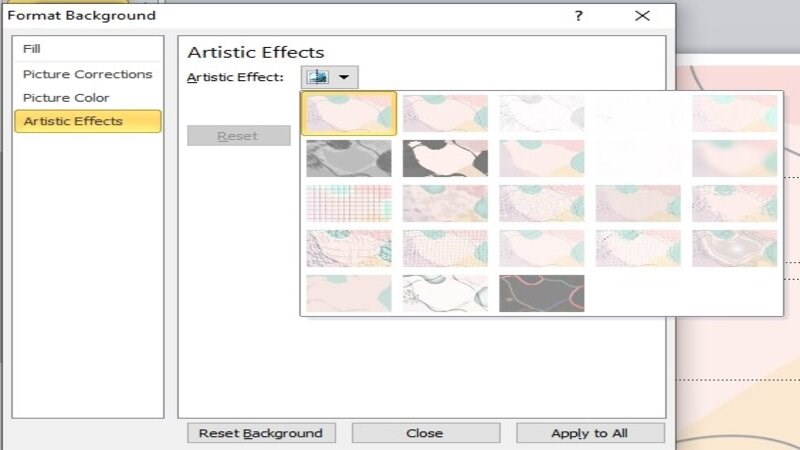 Sử dụng Artistic Effects để có thể tùy chỉnh hình nền trong PowerPoint