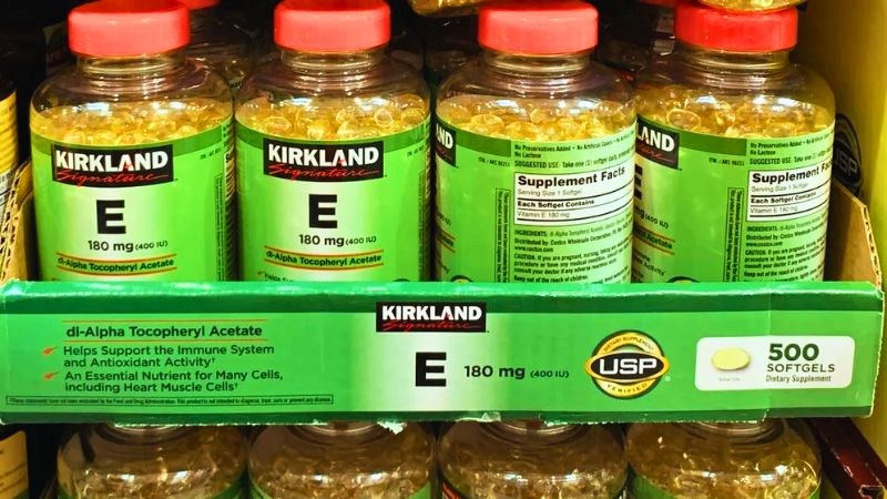 Vitamin E Kirkland xuất xứ Mỹ, chứa 180mg vitamin E tương đương 400UI