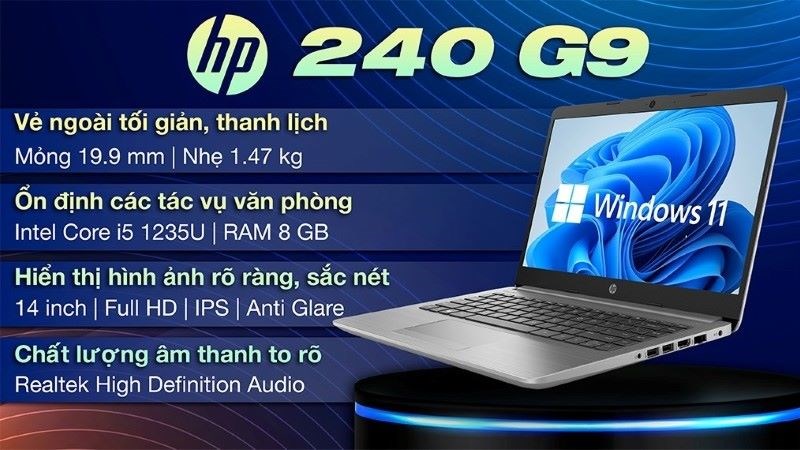 HP 240 G9 i5 1235U (6L1Y2PA) c&oacute; thiết kế v&agrave; cấu h&igrave;nh phần cứng mạnh mẽ