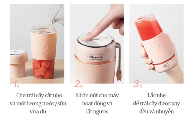 Thao tác đơn giản trên máy xay sinh tố cầm tay Bear