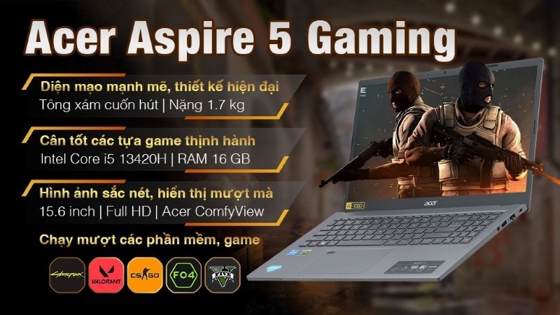 Laptop Acer Aspire 5 Gaming A515 58GM 51LB i5 13420H (NX.KQ4SV.002) có cảm biến vân tay