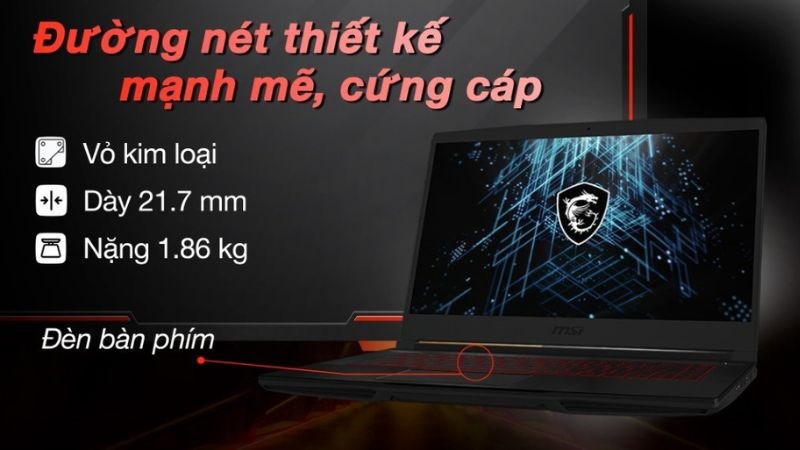 Laptop MSI Gaming GF63 Thin 11SC i5 (664VN) có vẻ ngoài cá tính, mạnh mẽ