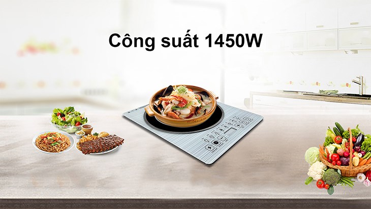 Bếp điện từ Perfect PF-EC66 với công suất hoạt động lên đến 1450W giúp nấu ăn được nhanh chóng