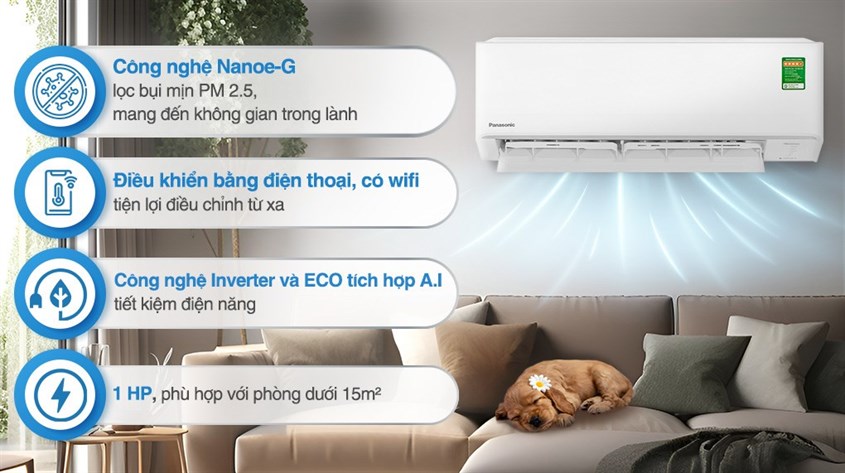 Máy lạnh Panasonic Inverter 1 HP CU/CS-PU9AKH-8 sử dụng ống đồng 6/10