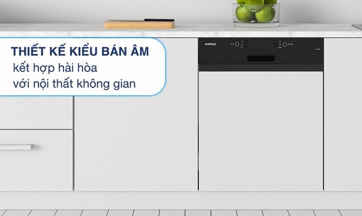 Máy rửa chén bán âm Hafele HDW-HI60B (533.23.210) có kiểu thiết kế bán âm, kết hợp hài hòa với nội thất khác trong không gian