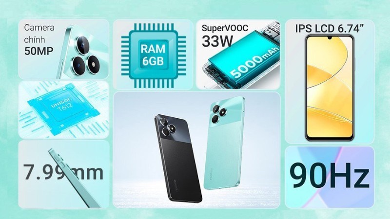 Điểm nhấn của Realme C51 là viên pin 5000mAh hỗ trợ sạc nhanh 33W