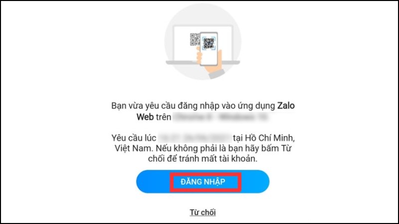 Chấp nhận thông báo Xác nhận đăng nhập cho Zalo trên điện thoại