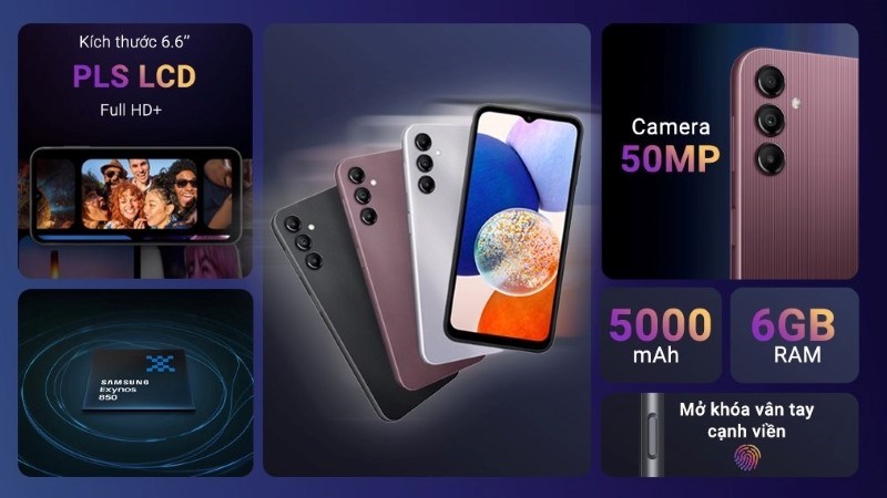Samsung Galaxy A14 4G có dung lượng pin khủng lên đến 5000 mAh và có hỗ trợ sạc công suất 15 W