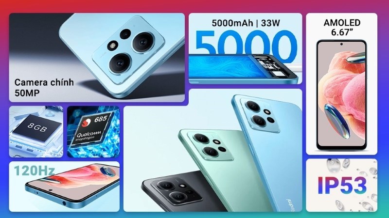 Xiaomi Redmi Note 12 (8GB/128GB) sở hữu tấm nền AMOLED với độ phân giải Full HD+ cho hình ảnh chân thật, rõ nét