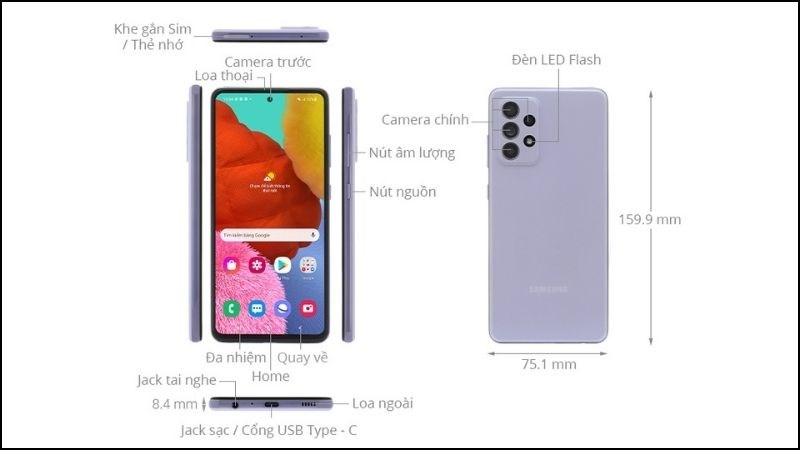 Thiết kế của điện thoại Samsung A52