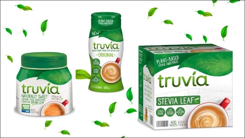 3/4 thìa cà phê Truvia Natural Stevia Sweetener có độ ngọt ứng với 2 thìa cà phê đường