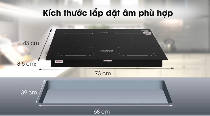 Bếp từ đôi lắp âm Sunhouse Mama MMB9201DIH có kích thước phù hợp với nhiều không gian bếp khác nhau